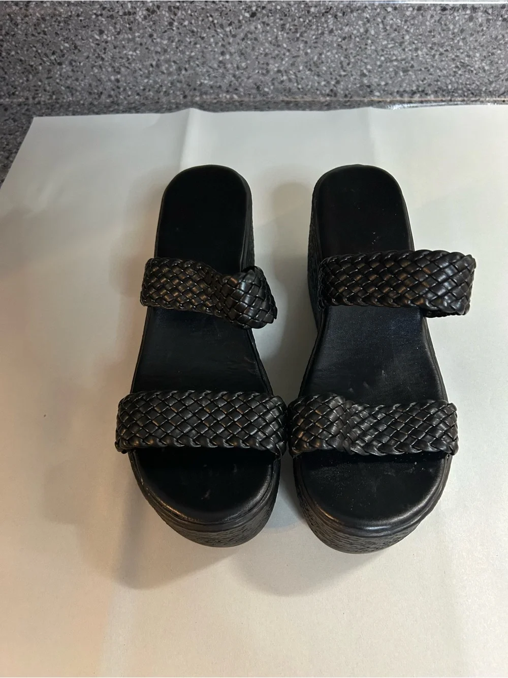 SHEIN Black Woven Double-Strap Platform Slides